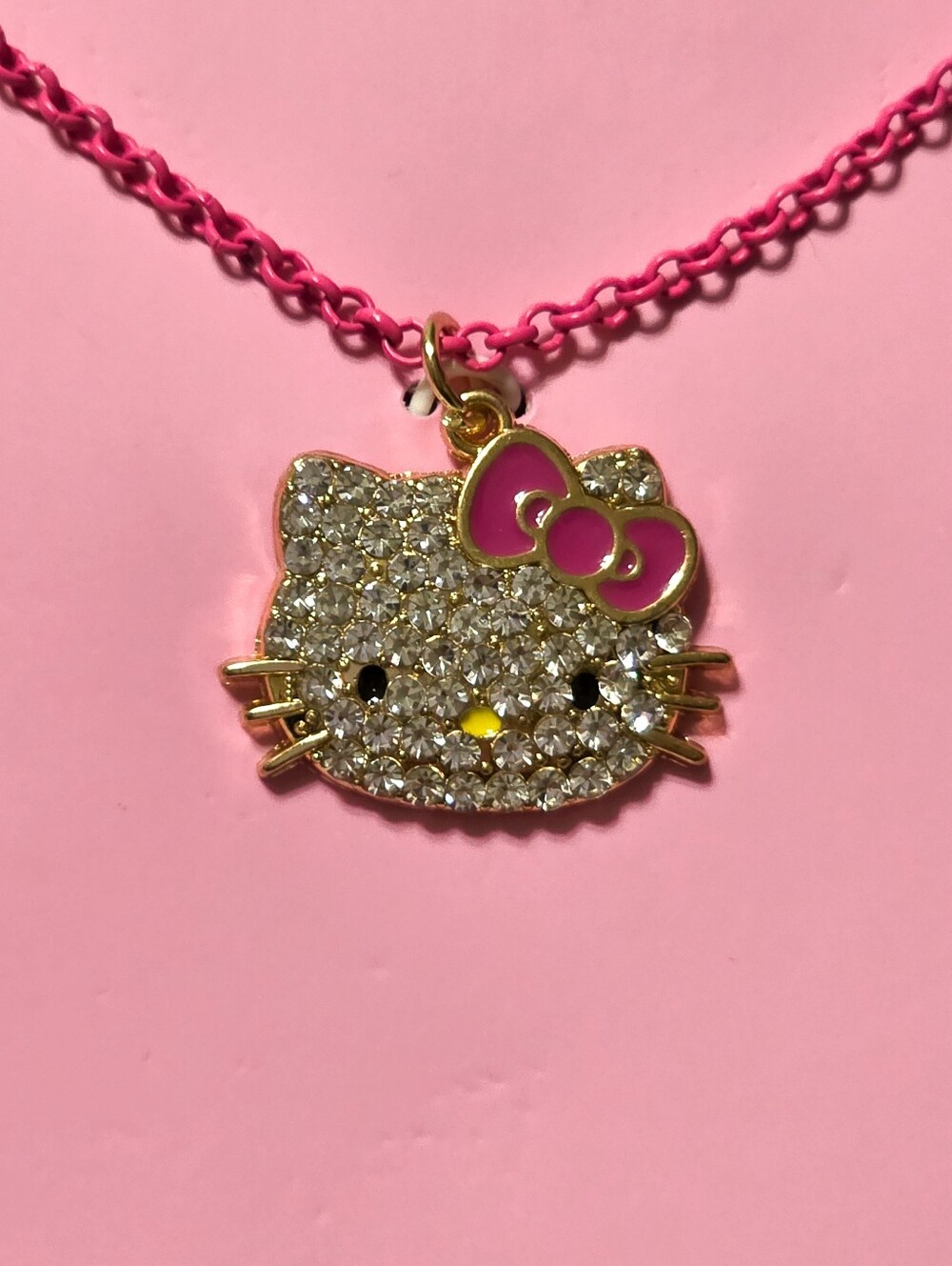 Hello Kitty By Sanrio Pink Chain Necklace & Gold Crystal Charm Fashion Jewelry